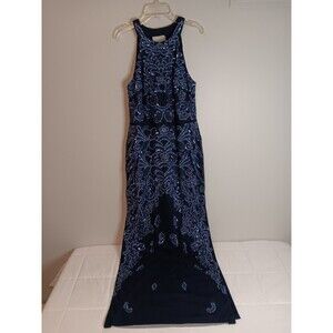 Aidan Mattox Halter Neck Embellished Long Dress Formal Blue Sz 12 054474110